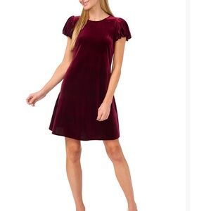 CeCe Burgundy Velvet Bubble Sleeve Mini Dress